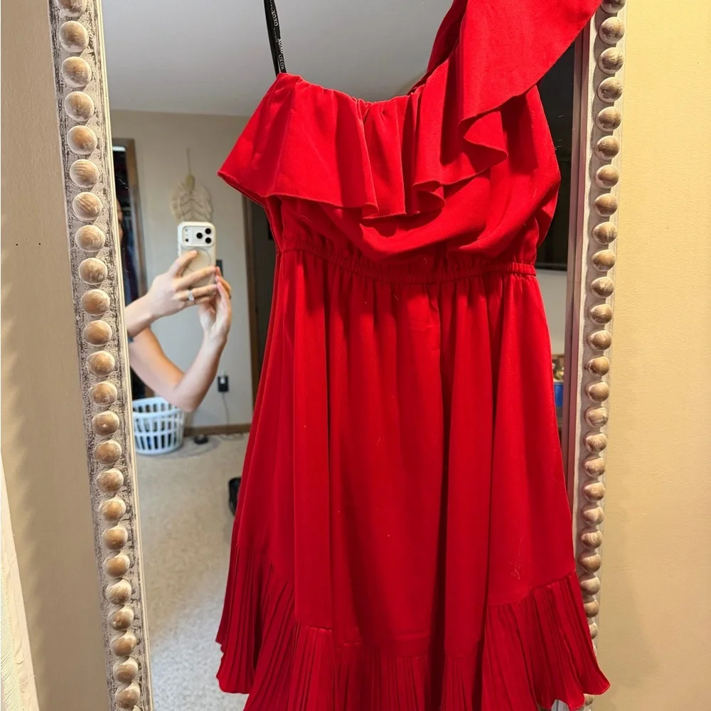 Red Ruffle One-Shoulder Dress - Picture 2 of 3